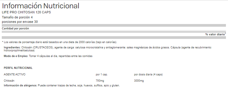 CHITOSÁN 120 CÁPSULAS LIFE PRO
