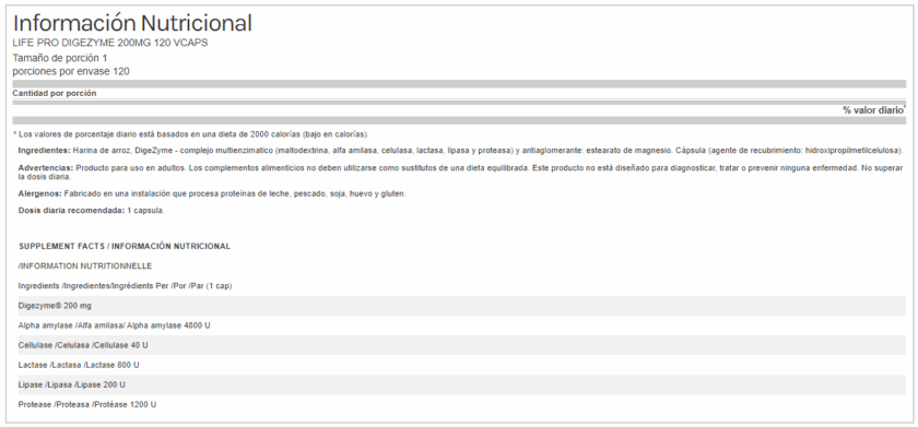 DIGEZYME 200 MG 120 CAPS LIFEPRO