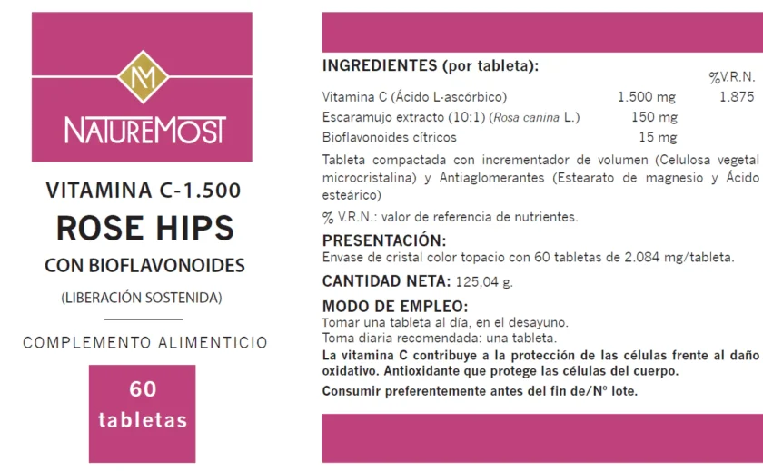 VITAMINA C-1500 ROSE HIPS 60 TABS NATUREMOST