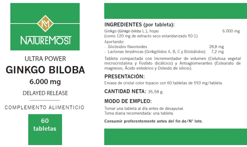 GINKO BILOBA ULTRA POWER 60 TABLETAS NATUREMOST